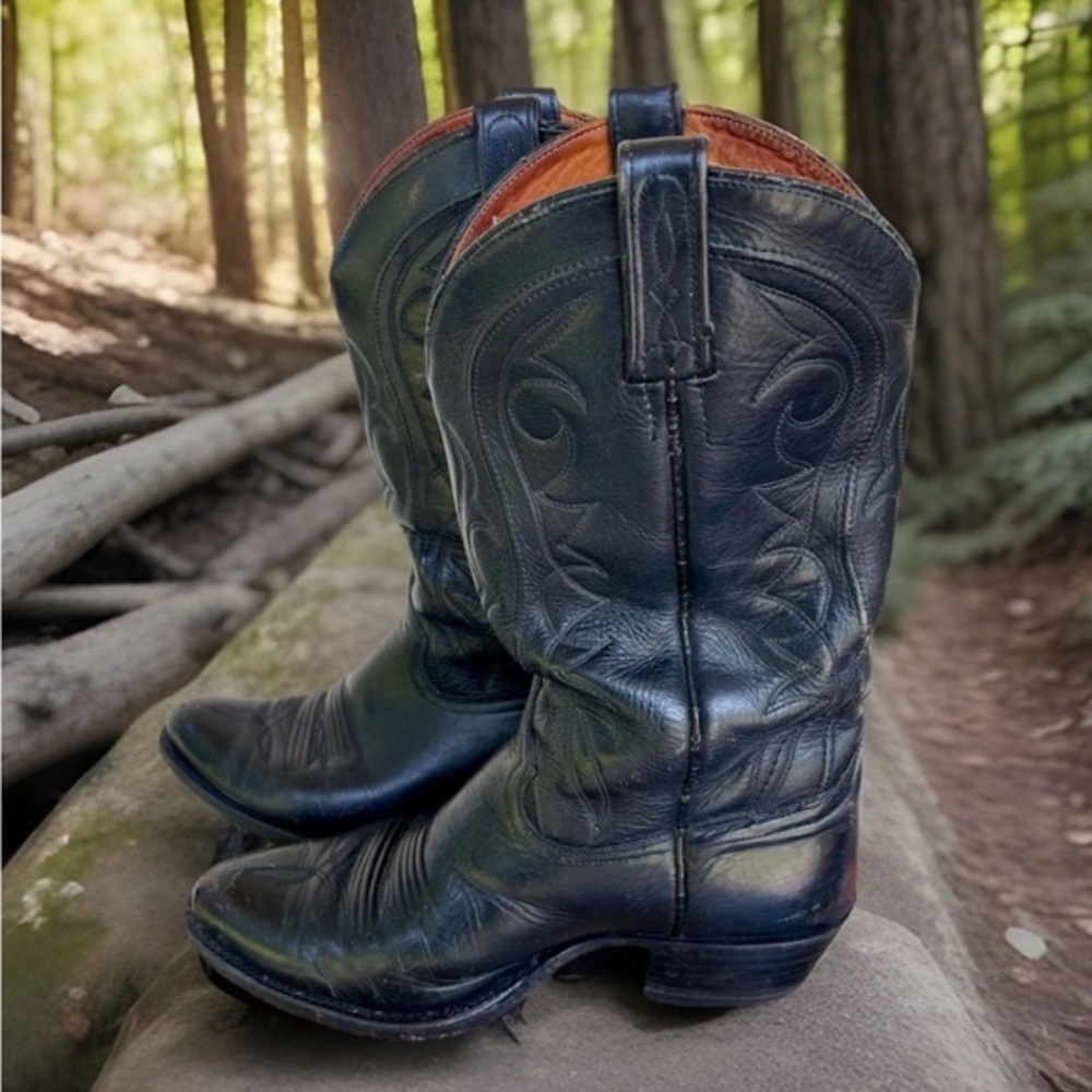 MEN'S DAN POST LEATHER WESTERN COWBOY BLACK BOOTS SZ 8